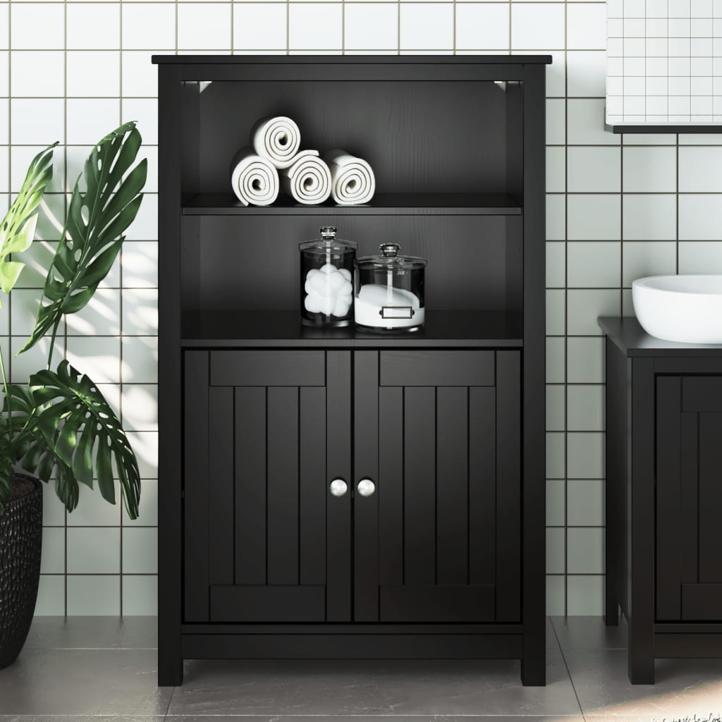 Bathroom cabinet BERG black 69.5x34x110 cm solid pine wood