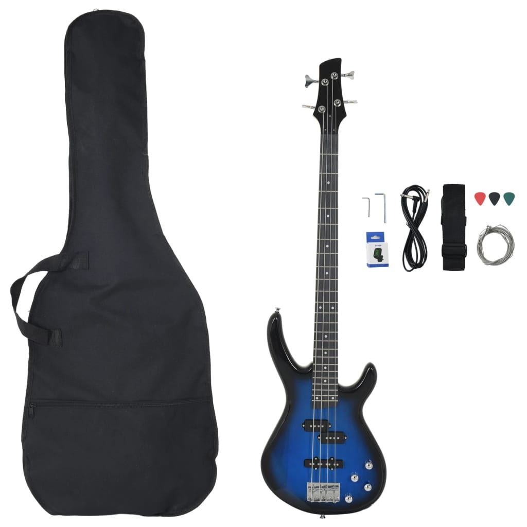 Electric Bass for Beginners with Bag Blue and Black 4/4 46"