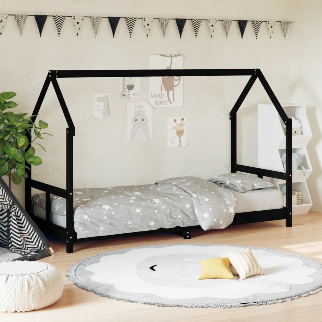 Children's bed black 80x200 cm solid pine wood