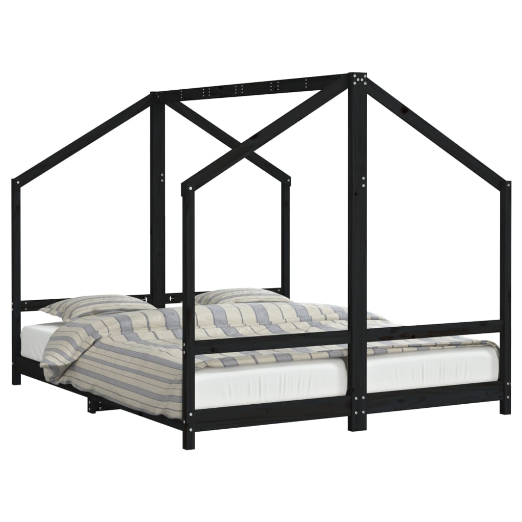 Children's bed black 2x(80x200) cm solid pine wood