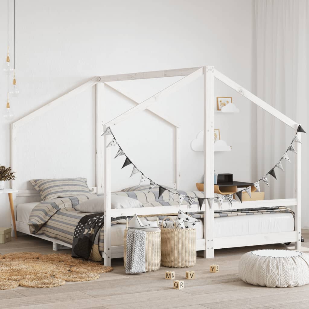 Children's bed white 2x(90x200) cm solid pine wood