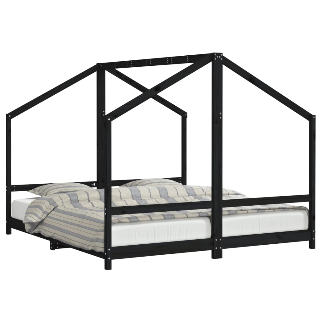 Children's bed black 2x(90x200) cm solid pine wood