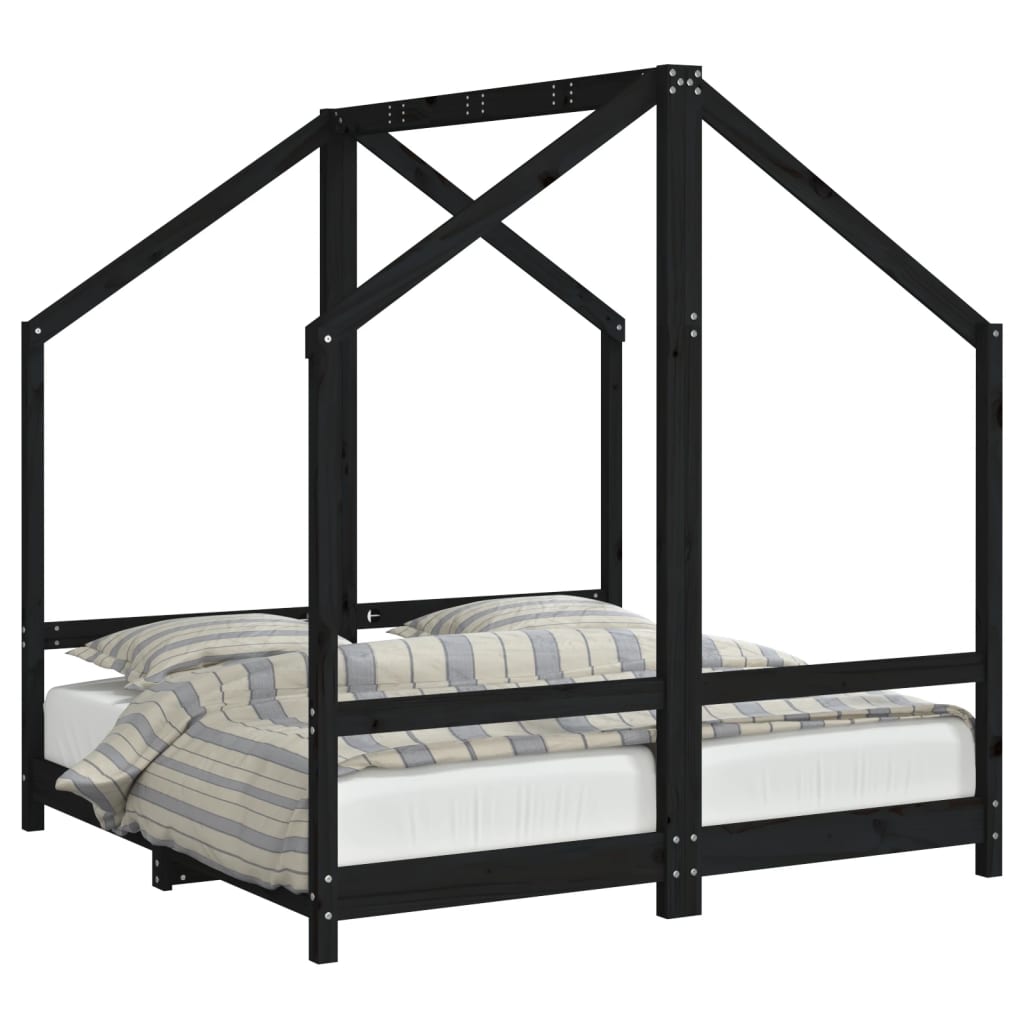 Children's bed black 2x(70x140) cm solid pine wood