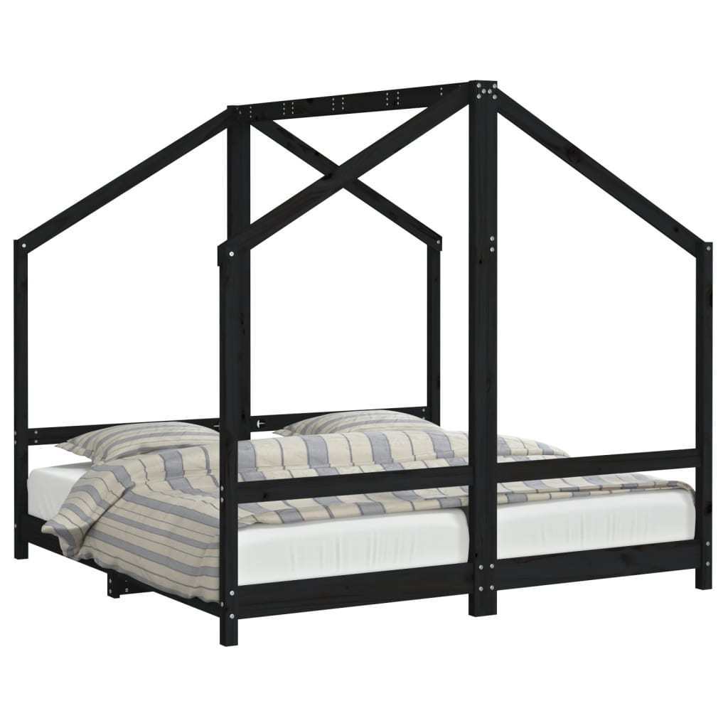 Children's bed black 2x(80x160) cm solid pine wood