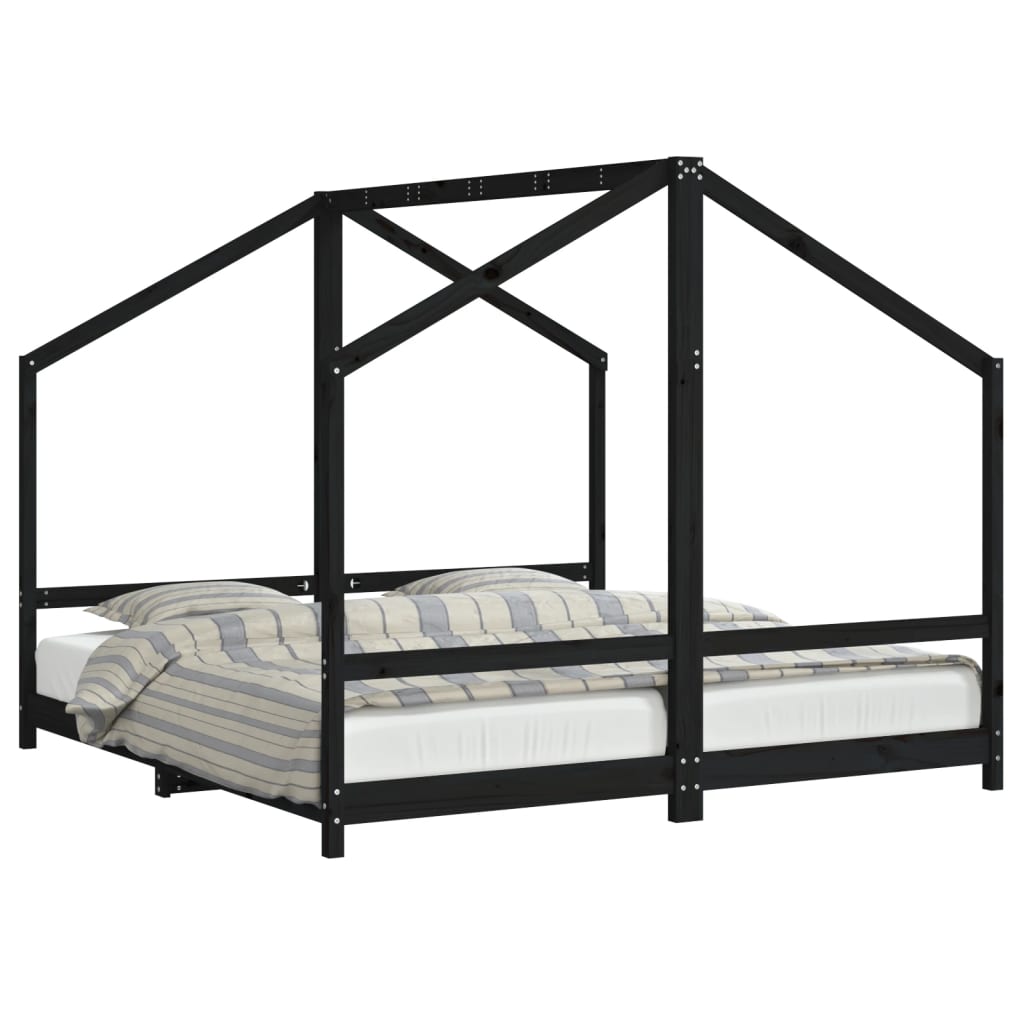 Children's bed black 2x(90x190) cm solid pine wood