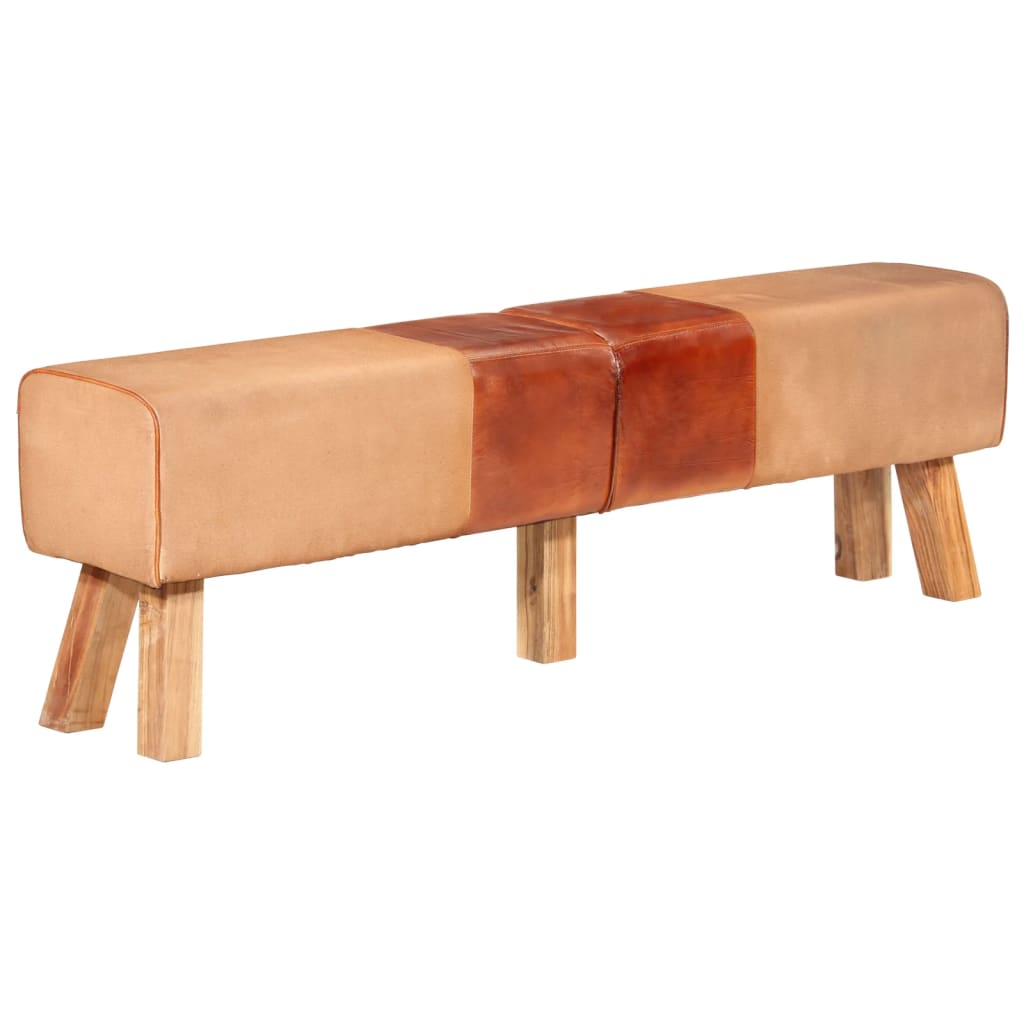 Bench Turnbock design brown 160 cm genuine leather and canvas