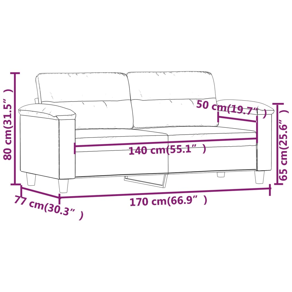 2-seater sofa dark gray 140 cm microfiber fabric