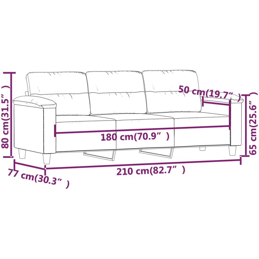 3-Sitzer-Sofa Dunkelgrau 180 cm Mikrofasergewebe