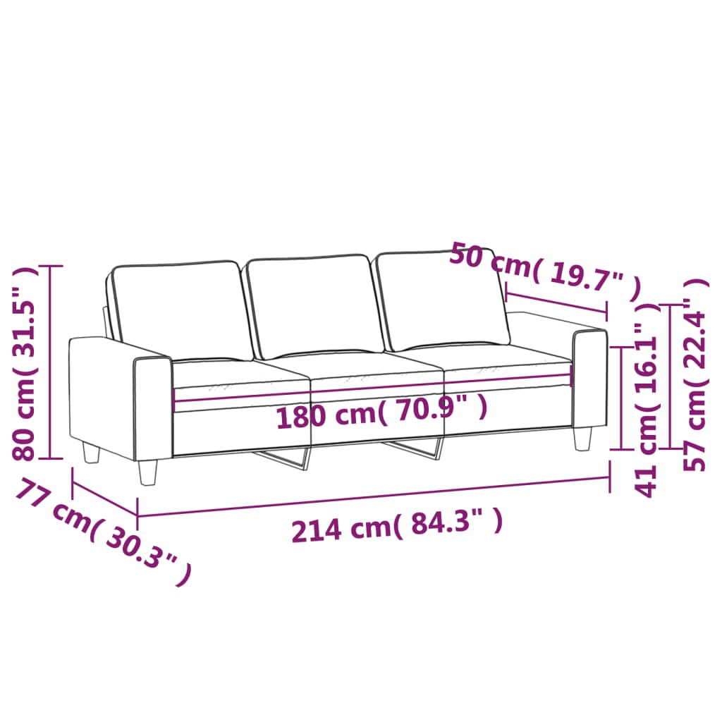 3 seater sofa cream 180 cm fabric