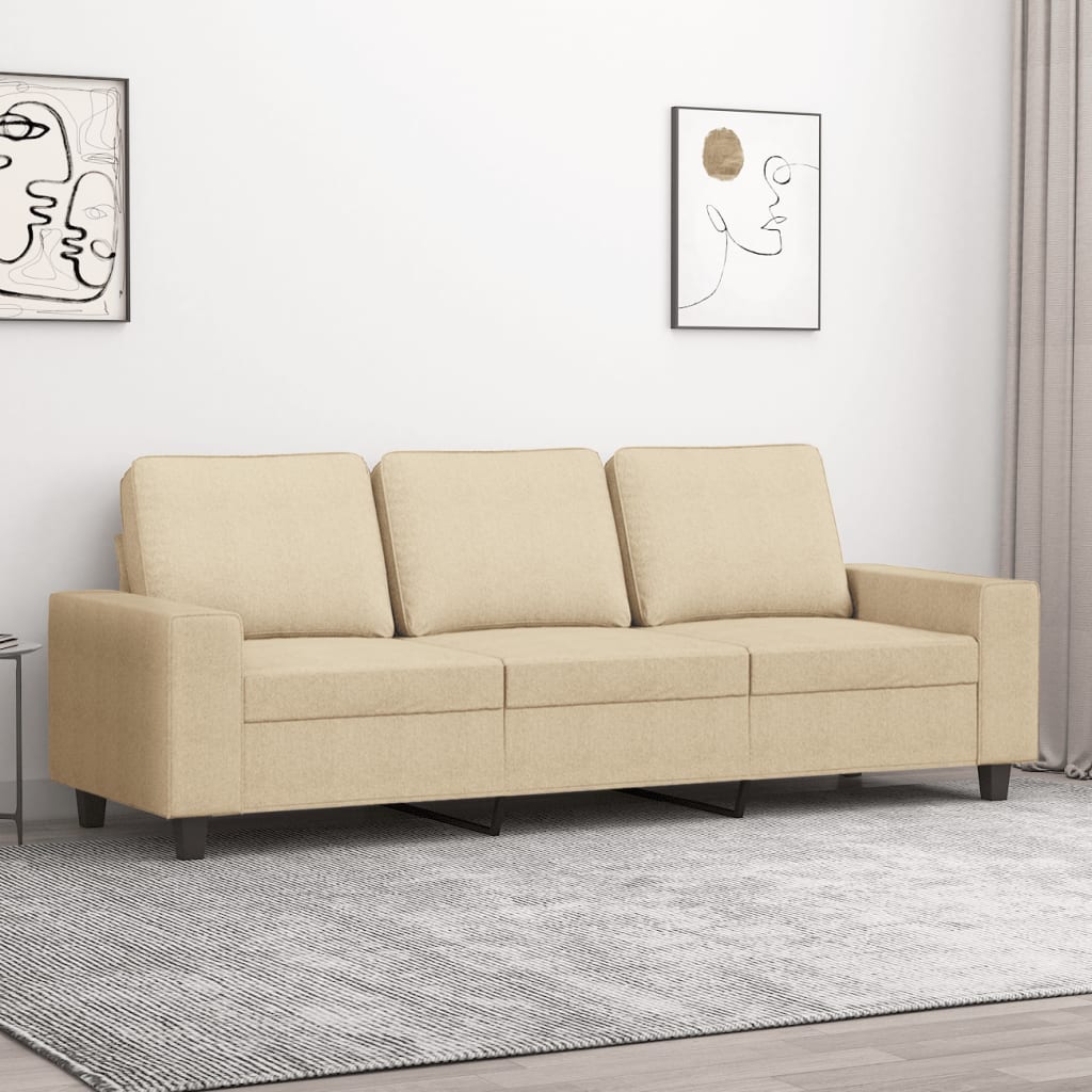 3 seater sofa cream 180 cm fabric