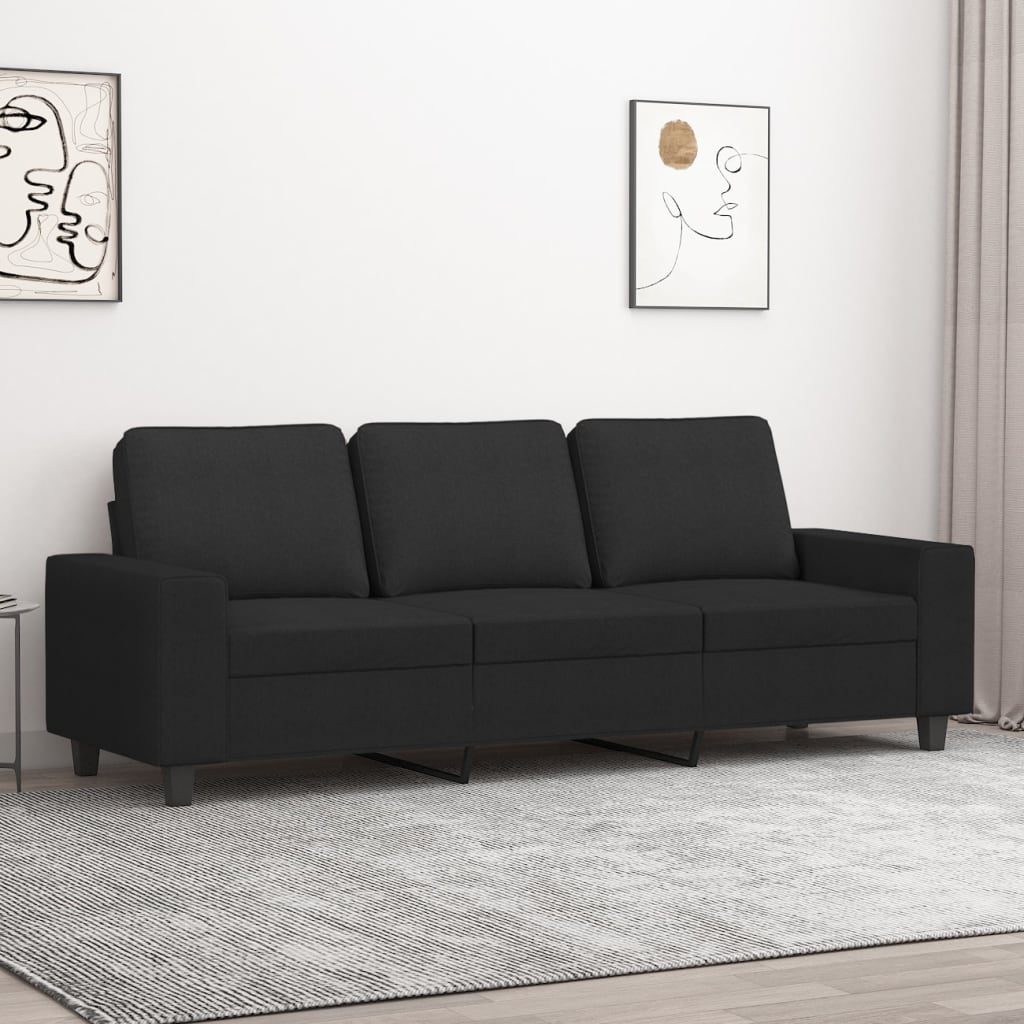 3 seater sofa black 180 cm fabric