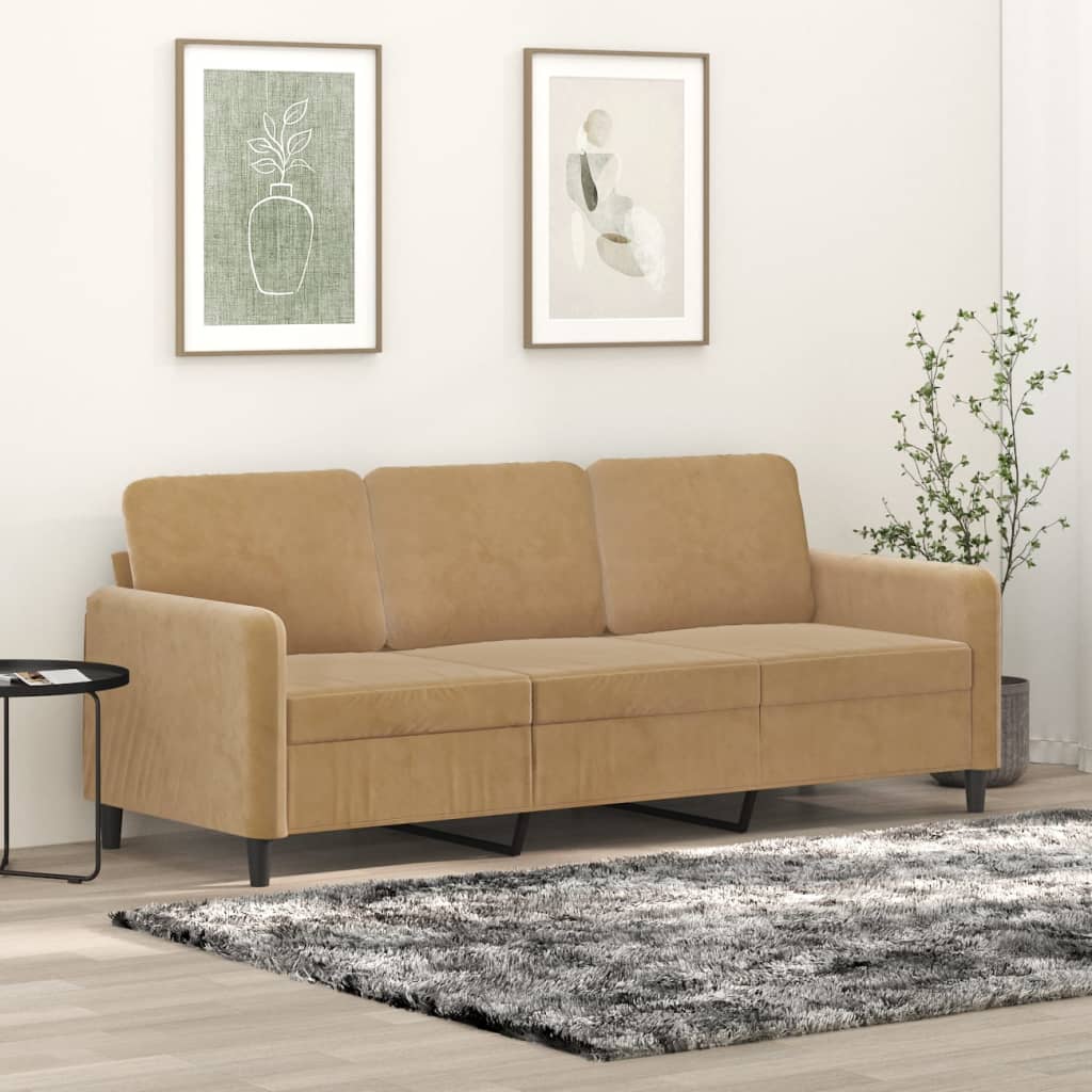 3-seater sofa brown 180 cm velvet