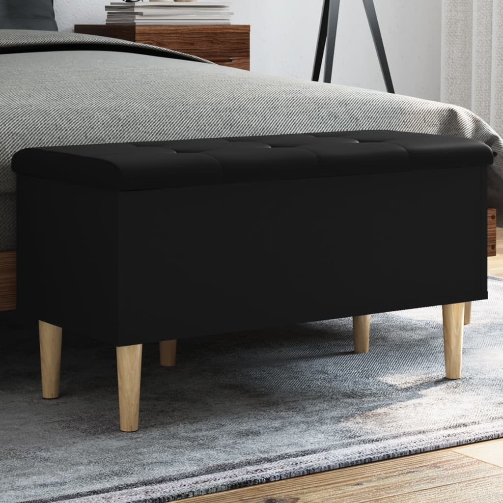 Bench with storage space black 82x42x46 cm made of wood