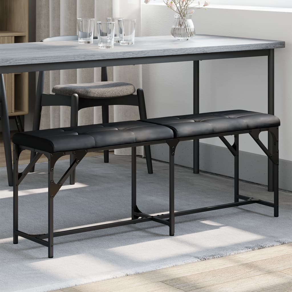 Dining bench black 124x32x45 cm steel and imitation leather