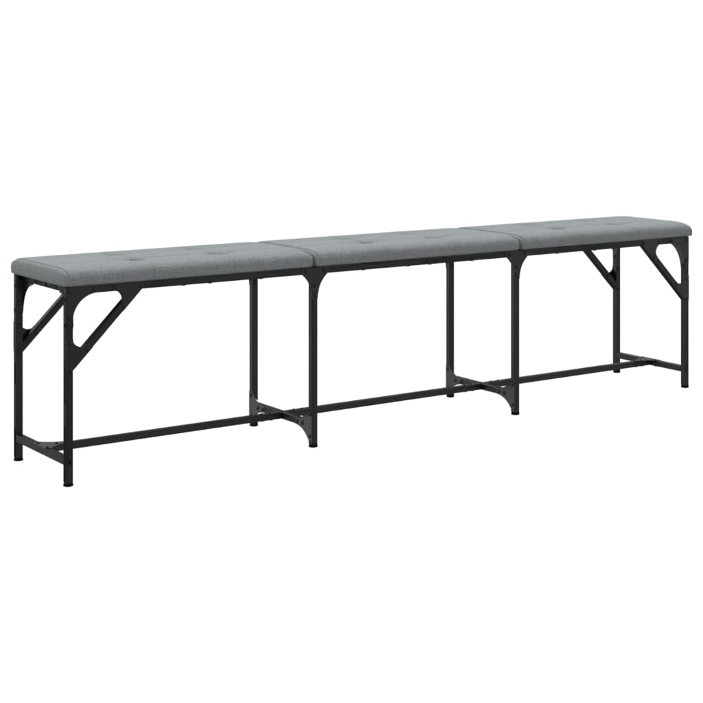 Dining bench light gray 186x32x45 cm steel and fabric