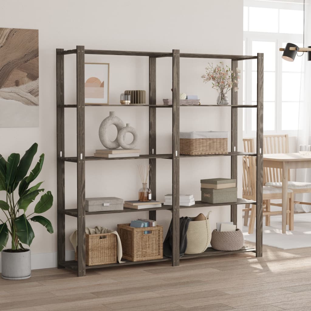 Storage rack with 5 shelves gray 170x38x170 cm solid pine wood