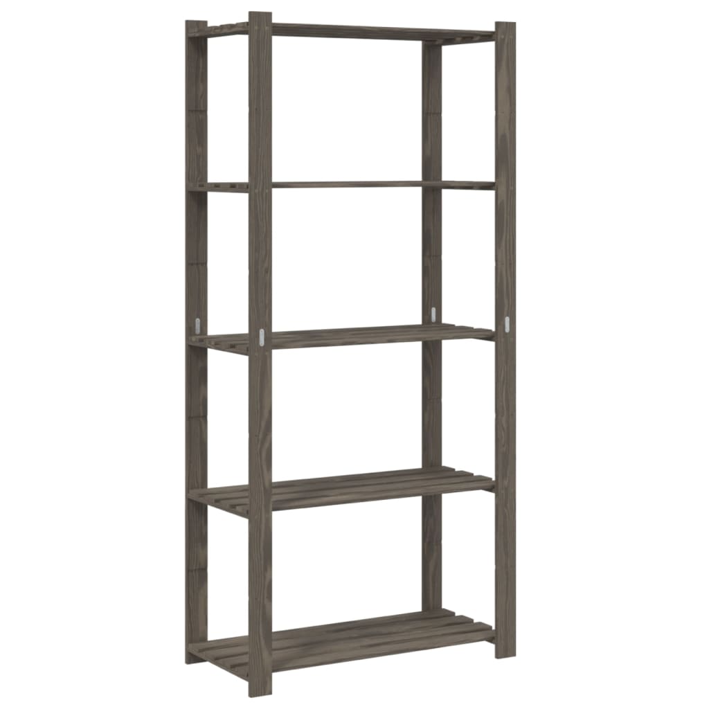Storage rack with 5 shelves gray 80x38x170 cm solid pine wood