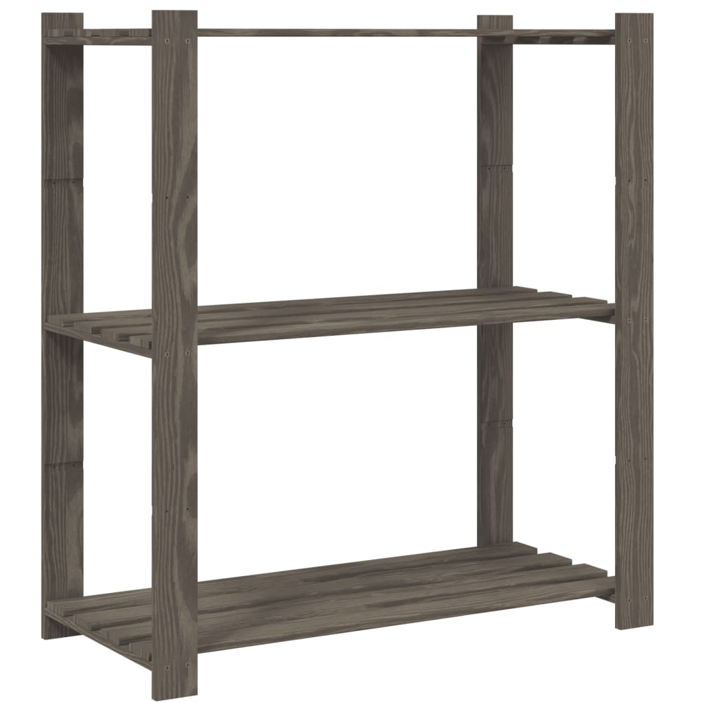 Storage rack with 3 shelves gray 80x38x90 cm solid pine wood