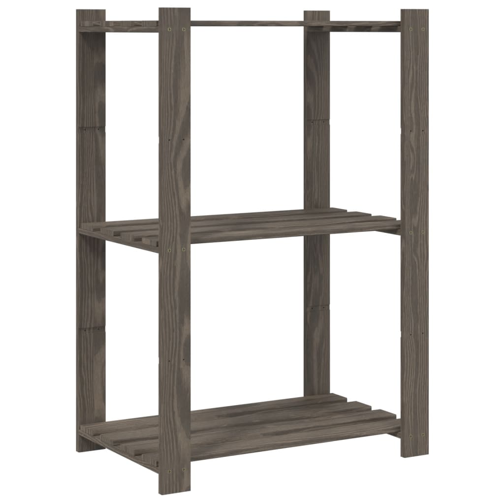 Storage rack with 3 shelves gray 60x38x90 cm solid pine wood