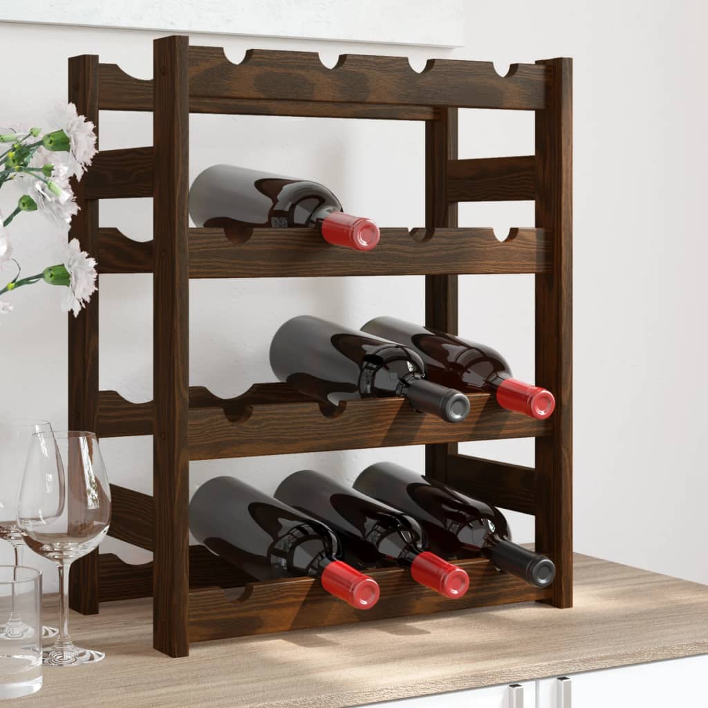 Wine rack for 16 bottles brown solid pine wood