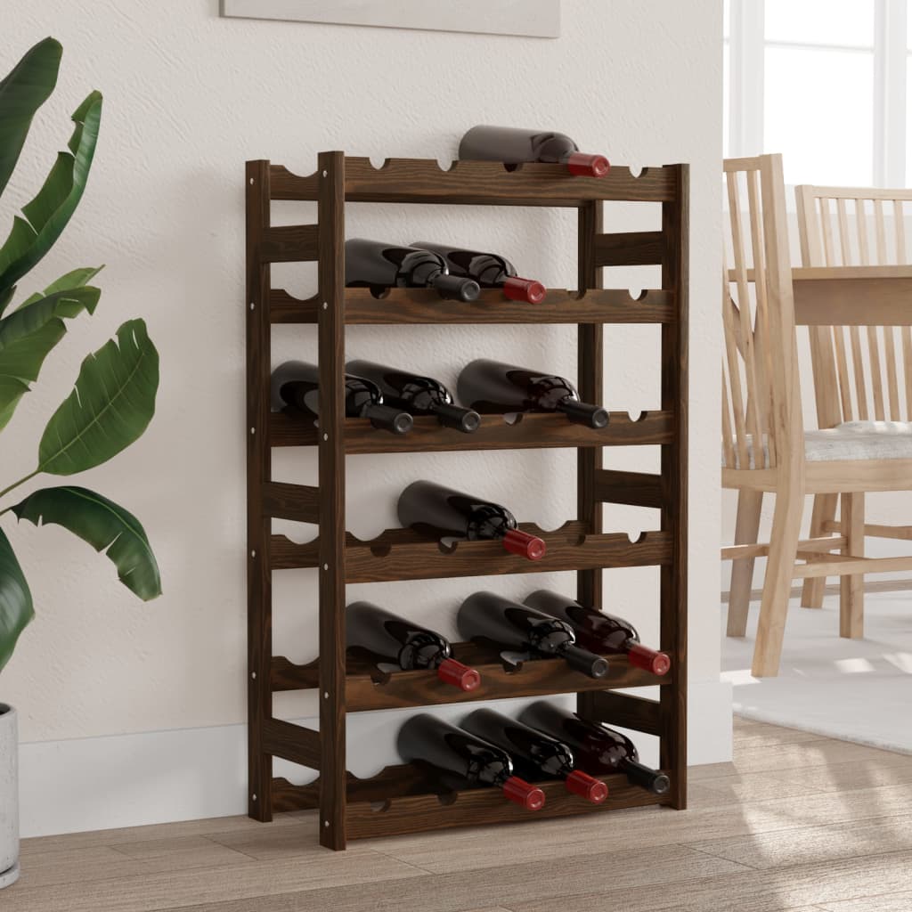 Wine rack for 30 bottles brown solid pine wood