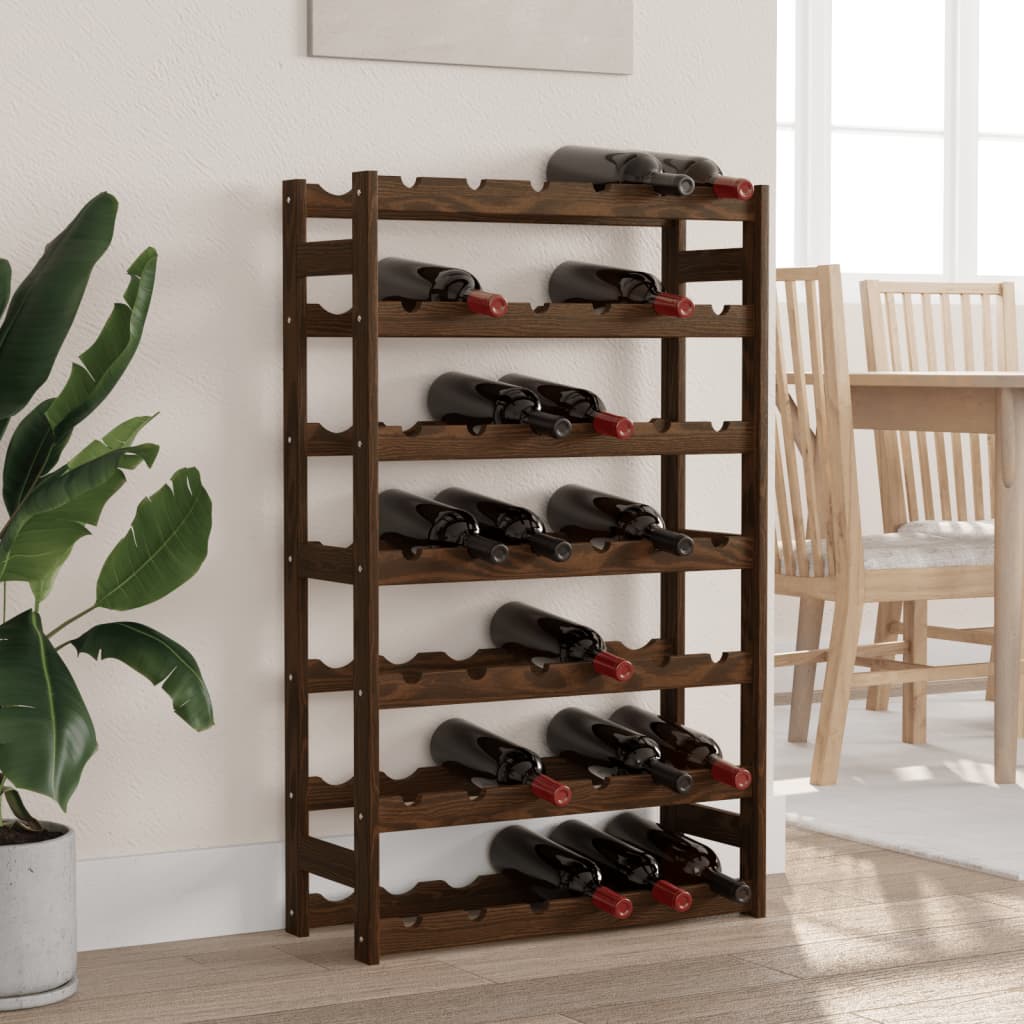 Wine rack for 42 bottles brown solid pine wood
