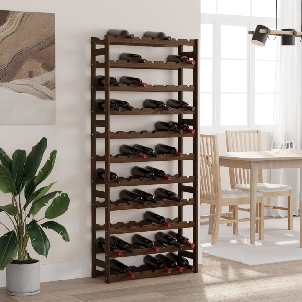 Wine rack for 77 bottles brown solid pine wood