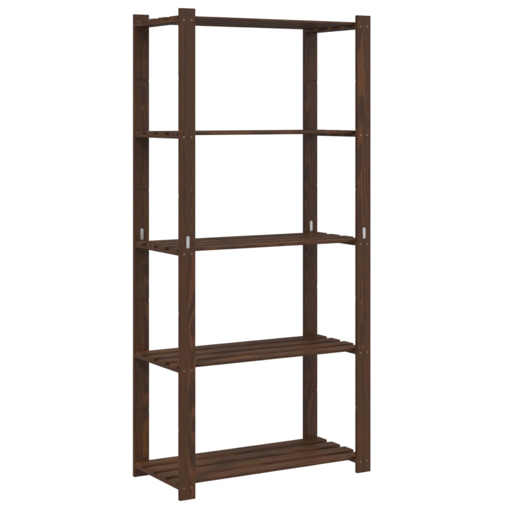 Storage rack with 5 shelves brown 80x38x170 cm solid pine wood