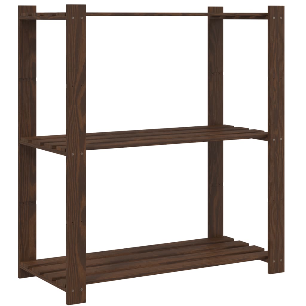 Storage rack with 3 shelves brown 80x38x90 cm solid pine wood