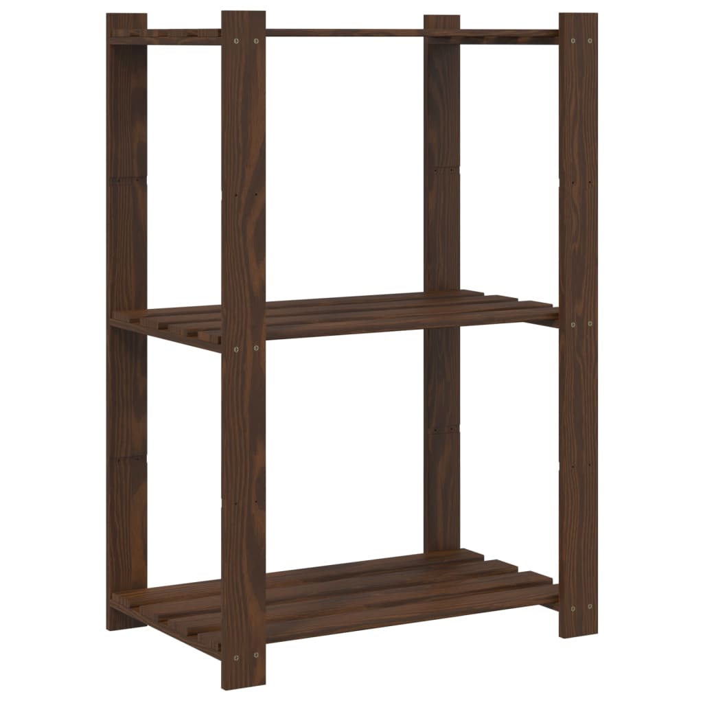 Storage rack with 3 shelves brown 60x38x90 cm solid pine wood