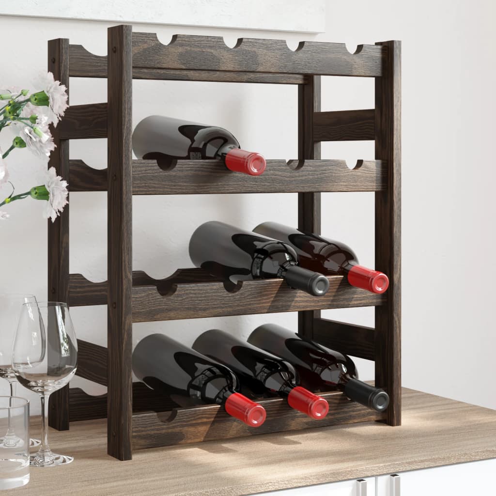 Wine rack for 16 bottles black solid pine wood