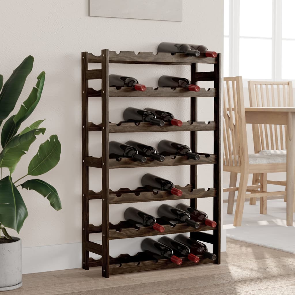Wine rack for 42 bottles black solid pine wood