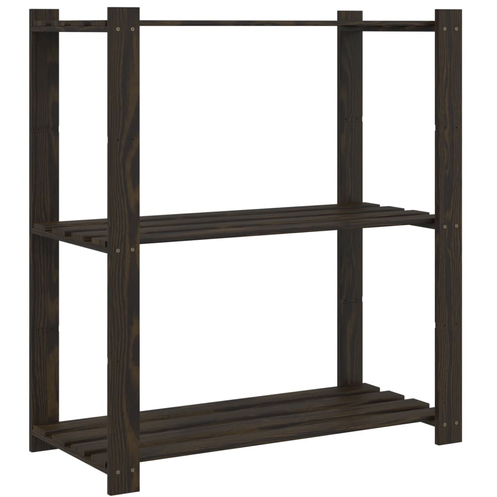 Storage rack with 3 shelves black 80x38x90 cm solid pine wood