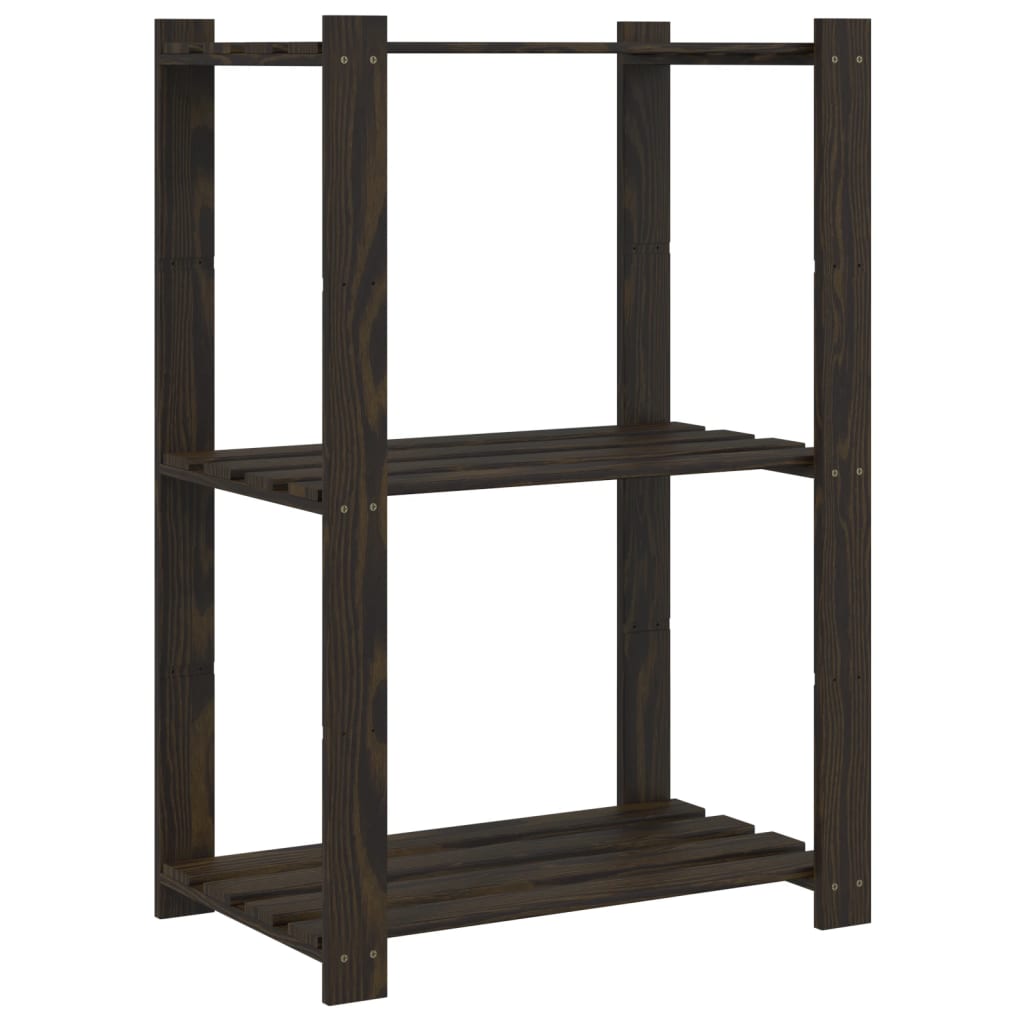 Storage rack with 3 shelves black 60x38x90 cm solid pine wood