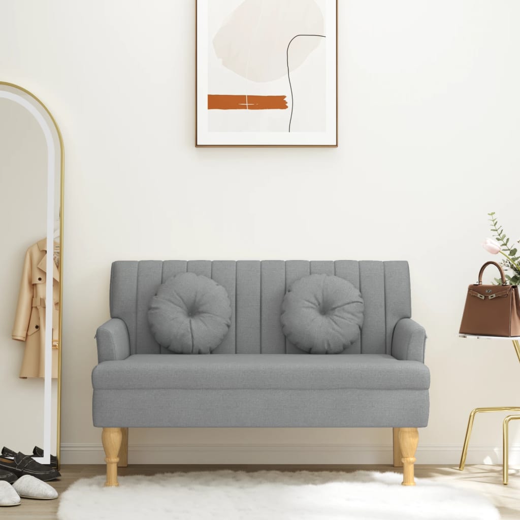 Bench with cushions light gray 113x64.5x75.5 cm fabric