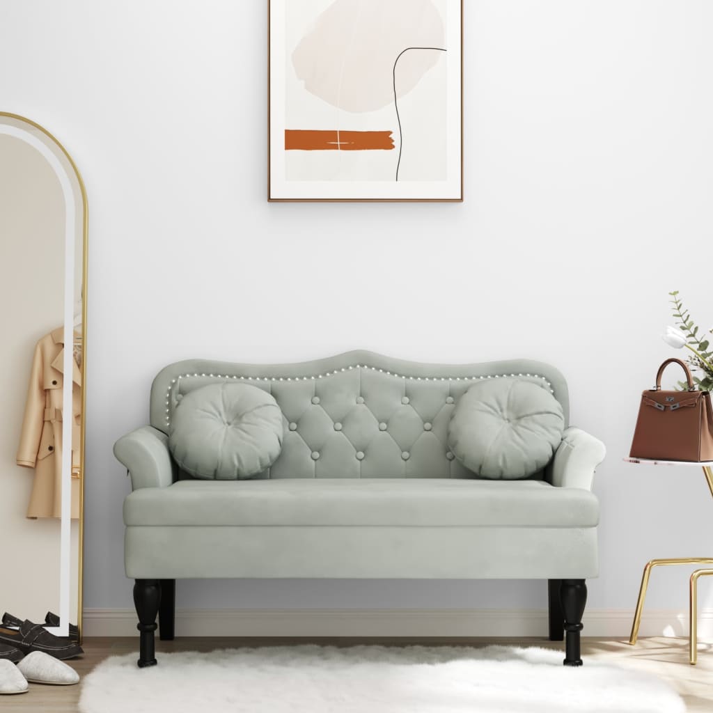 Bench with cushions light gray 120.5x65x75 cm velvet