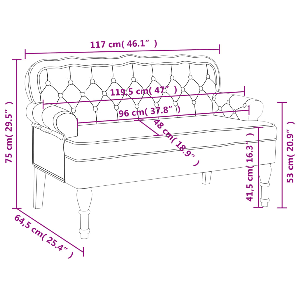 Sitzbank mit Rückenlehne Hellgrau 119,5x64,5x75 cm Samt