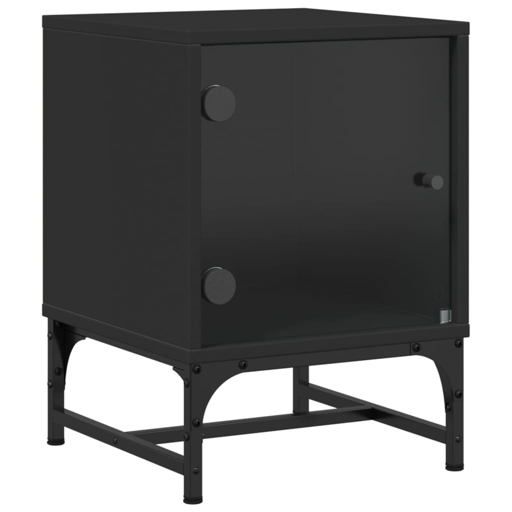 Nachttisch mit Glastür Schwarz 35x37x50 cm