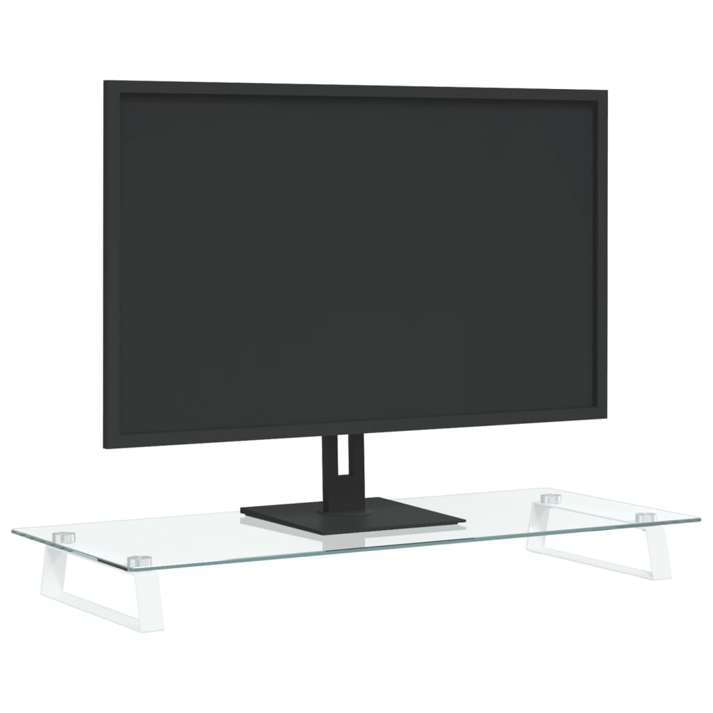 Monitorständer Weiß 80x35x8 cm Hartglas und Metall