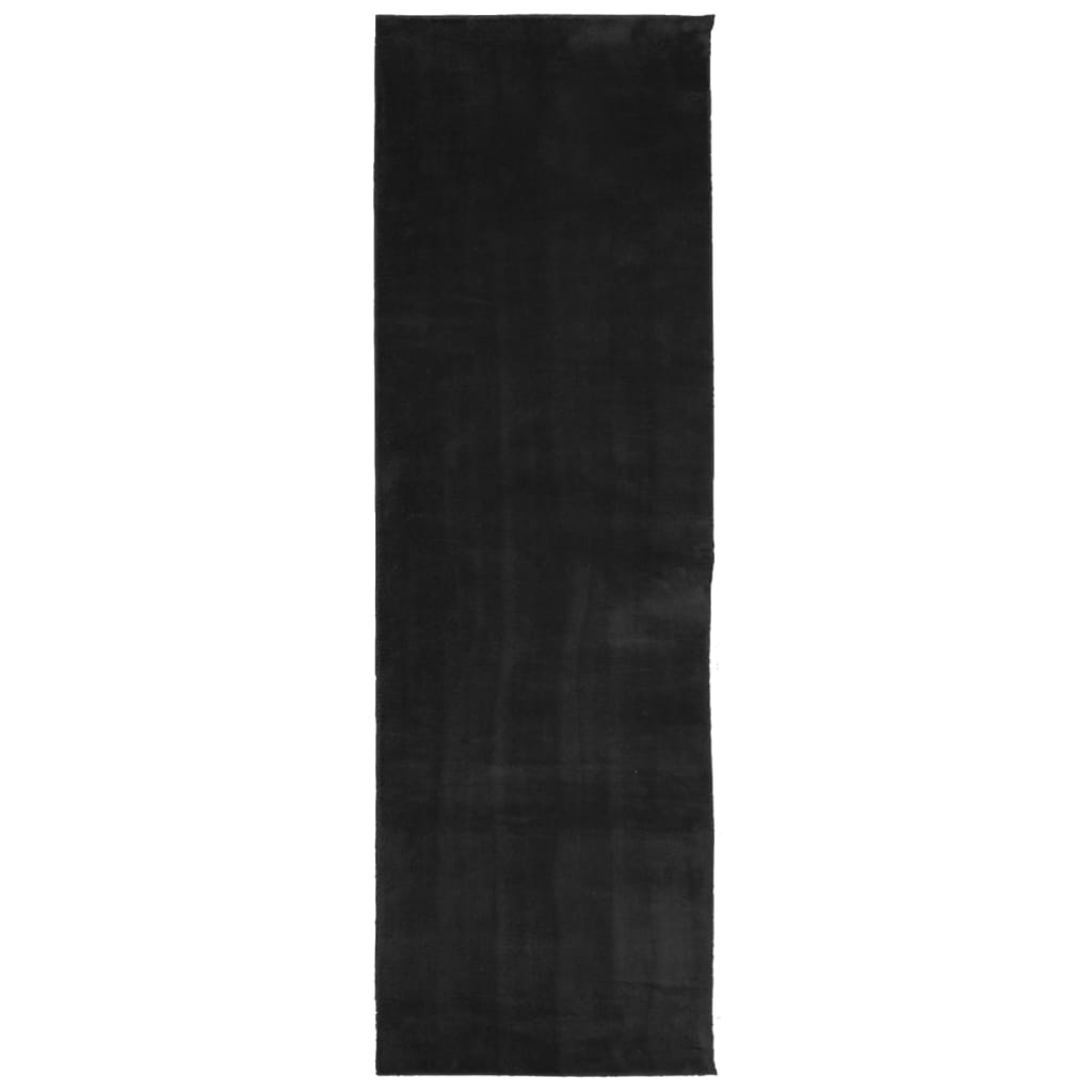 Teppich HUARTE Kurzflor Weich und Waschbar Schwarz 80x250 cm