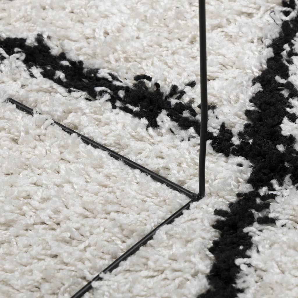 Teppich Shaggy Hochflor Modern Creme und Schwarz 60x110 cm