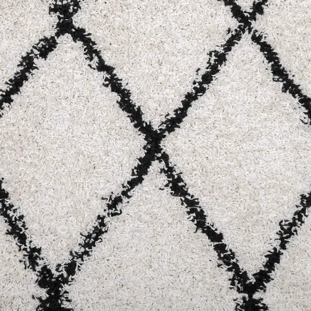 Teppich Shaggy Hochflor Modern Creme und Schwarz 60x110 cm