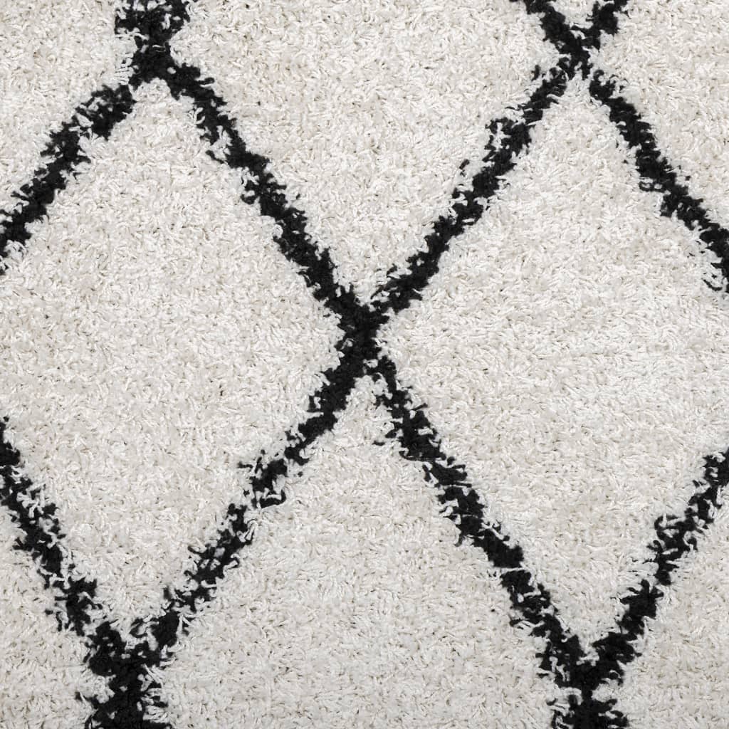 Teppich Shaggy Hochflor Modern Creme und Schwarz Ø 160 cm