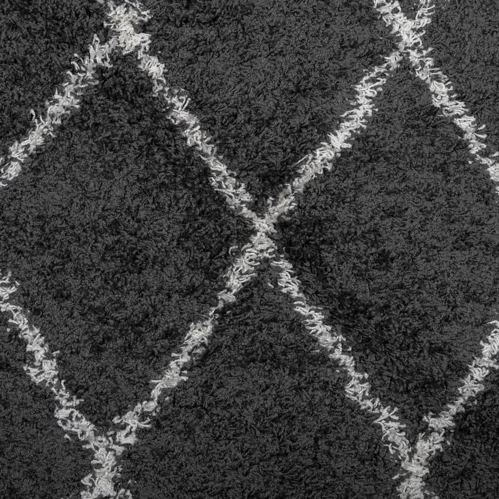 Teppich Shaggy Hochflor Modern Schwarz und Creme 240x340 cm