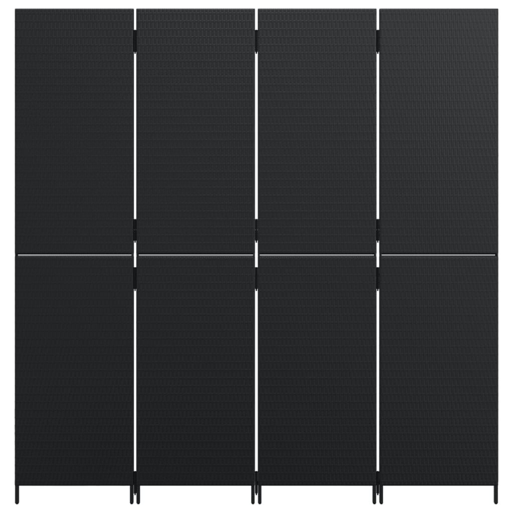 Folding screen 4 parts Black poly rattan