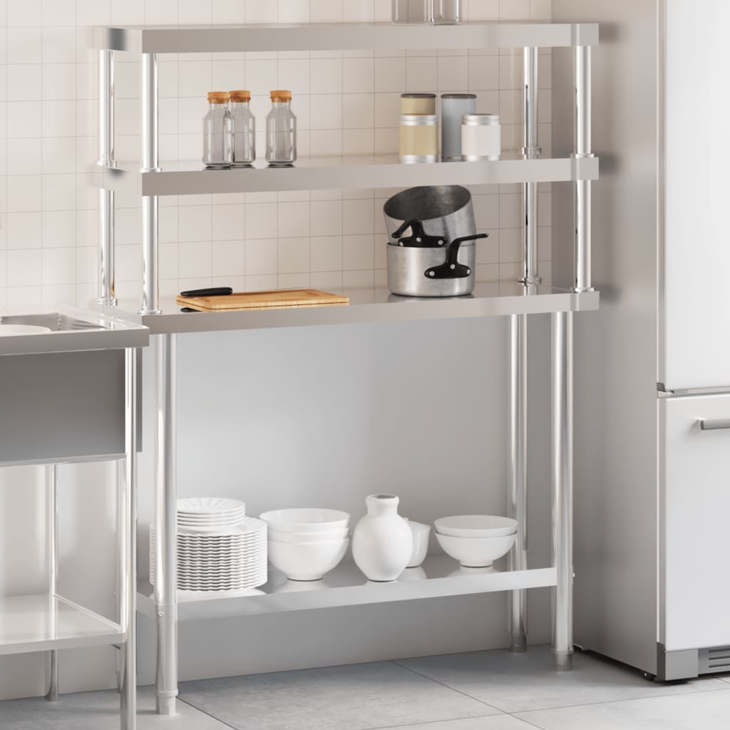 Küchen-Arbeitstisch mit Aufsatzboard 110x30x150 cm Edelstahl