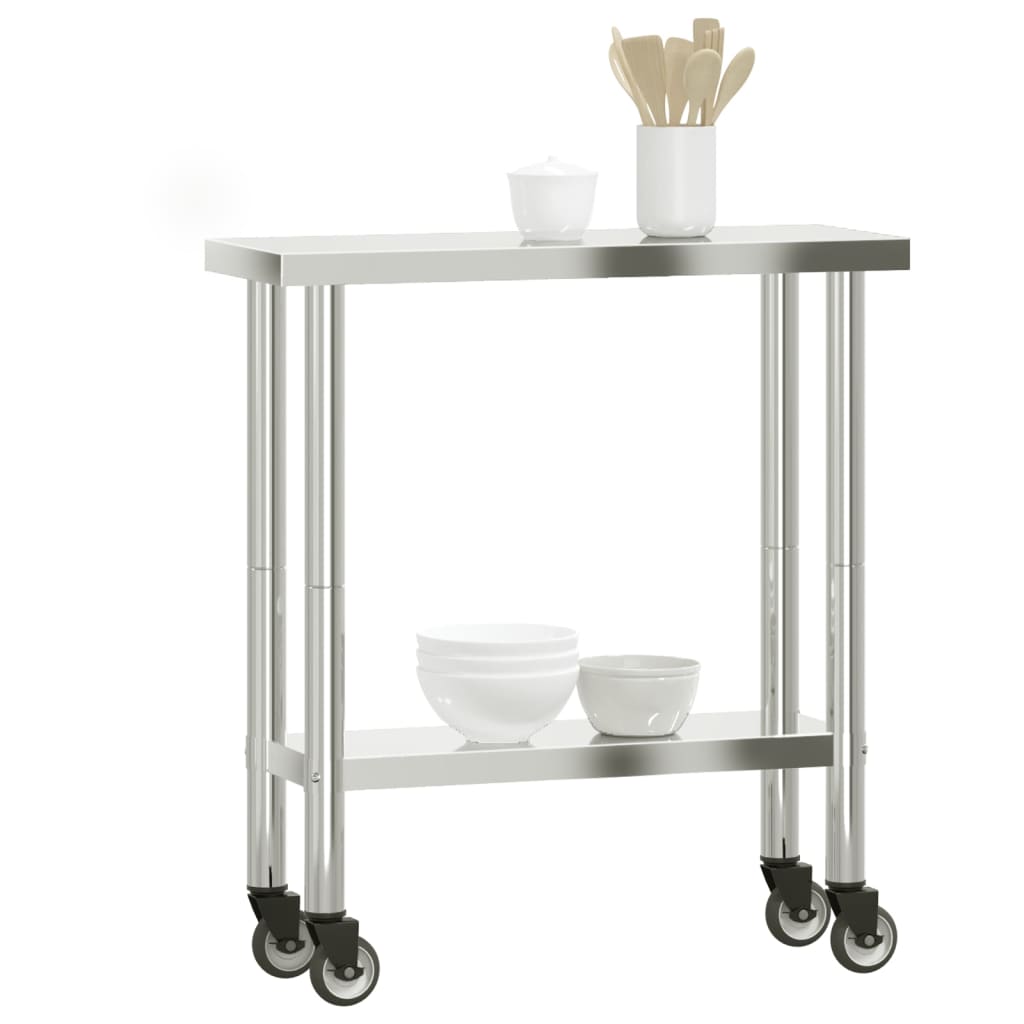 Küchen-Arbeitstisch mit Rollen 82,5x30x85 cm Edelstahl