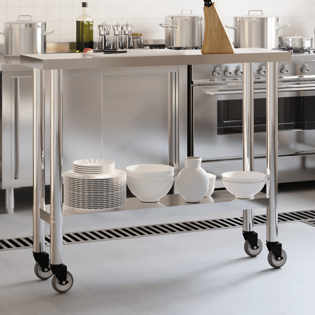 Küchen-Arbeitstisch mit Rollen 110x30x85 cm Edelstahl